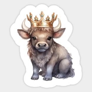 Watercolor African Cape Buffalo Wearing a Crown Sticker